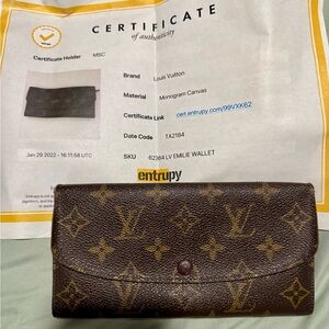 Louis Vuitton Monogram Canvas Brown & Gold Emilie Wallet
